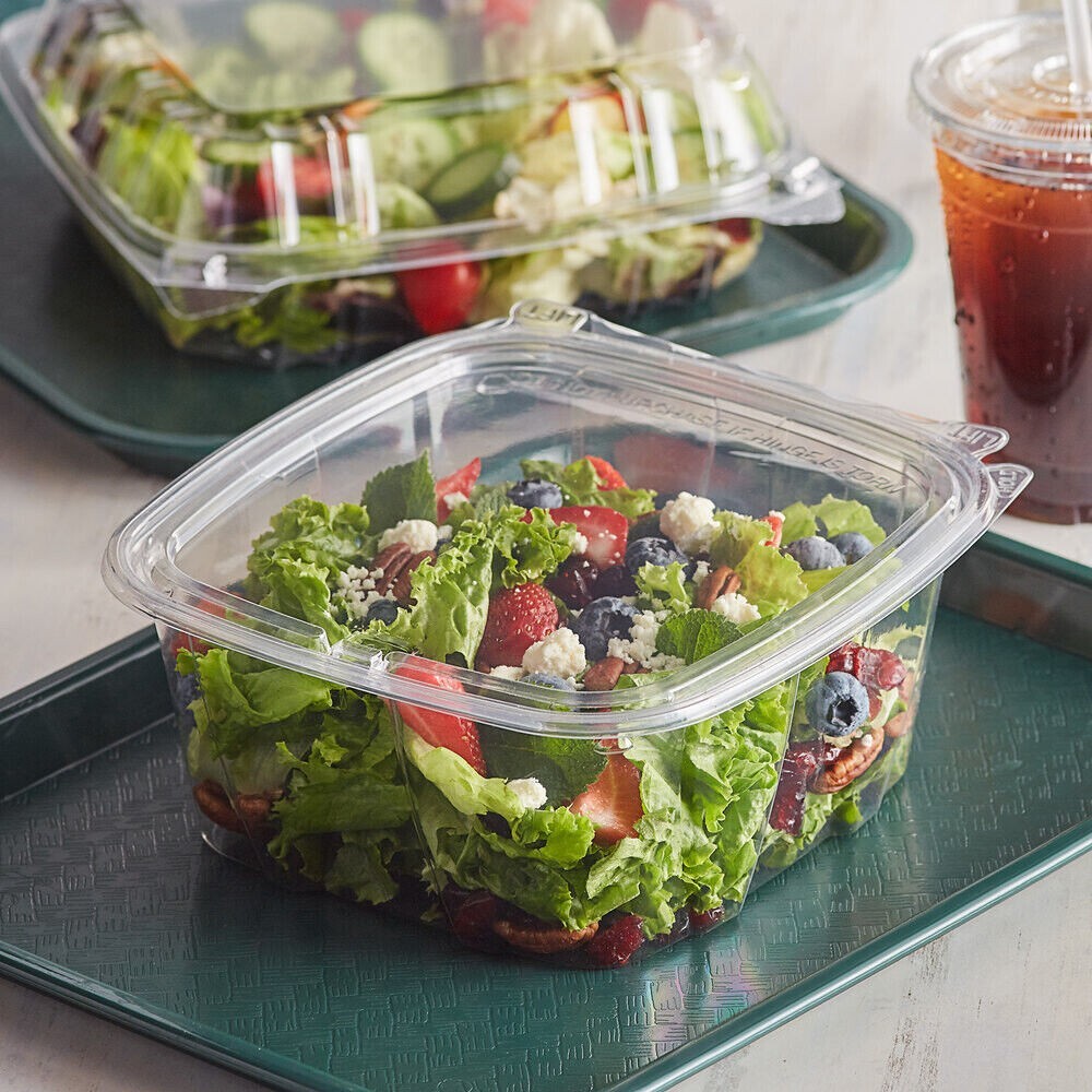 100 x Hinged lid Salad Container 750cc Clear Plastic Food Takeaway Storage