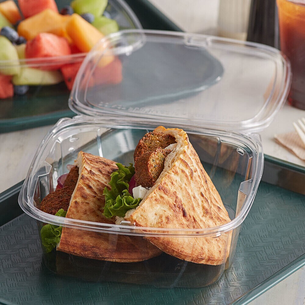 100 x Hinged lid Salad Container 750cc Clear Plastic Food Takeaway Storage