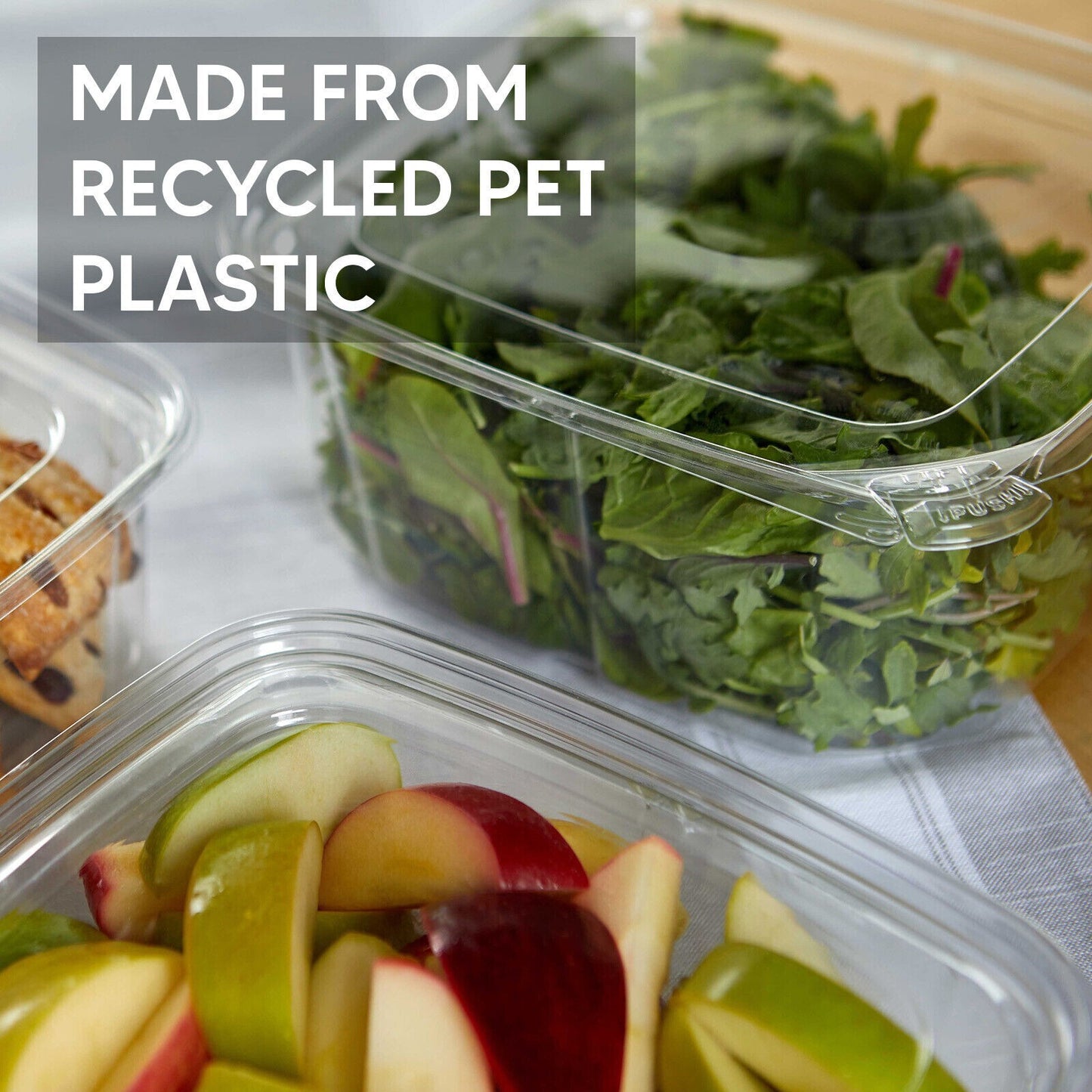 100 x Hinged lid Salad Container 750cc Clear Plastic Food Takeaway Storage