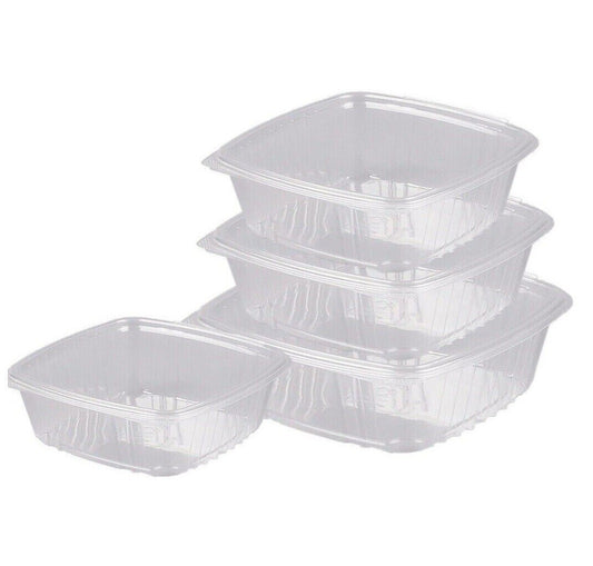 300 x Hinged lid Salad Container 375cc Clear Plastic Food Takeaway Storage