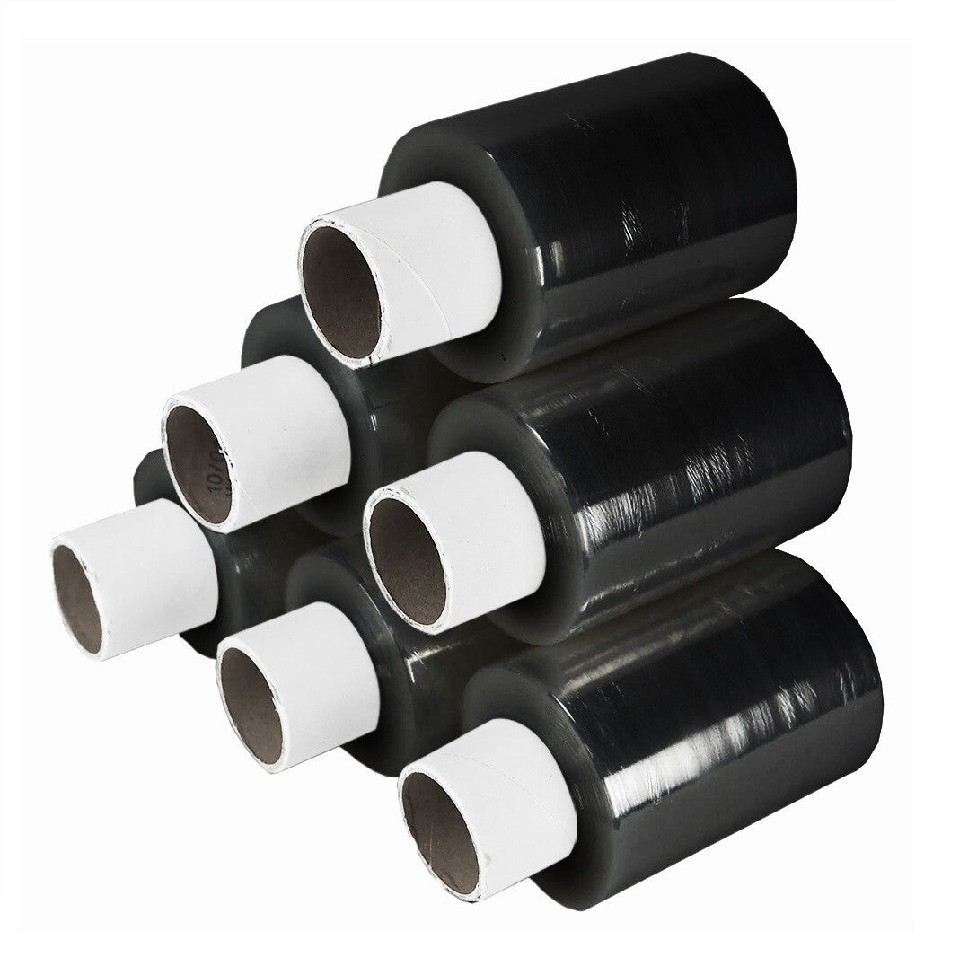 25 x Black Handy Pallet Wrap Mini Stretch Shrink Cling Film 100mm x 150m 17mu