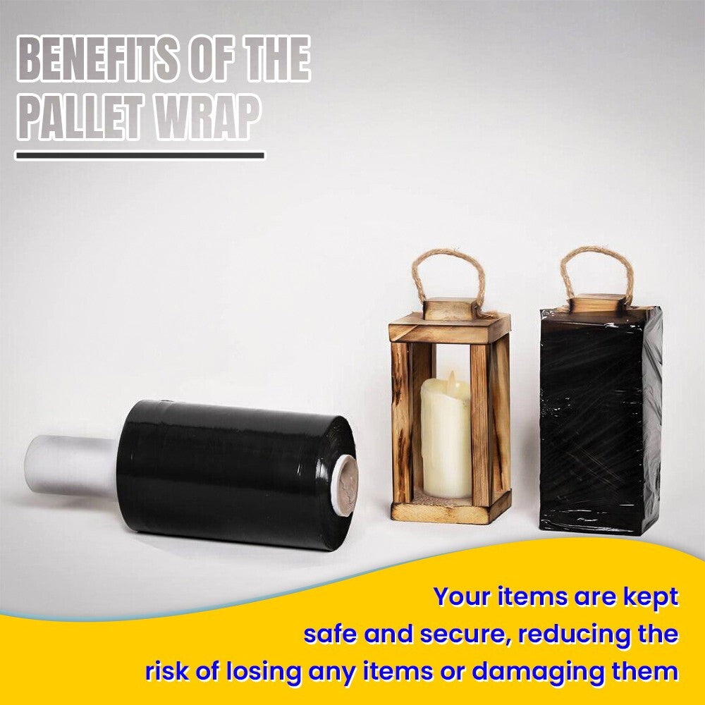 5 x Black Handy Pallet Wrap Mini Stretch Shrink Cling Film 100mm x 150m 17mu