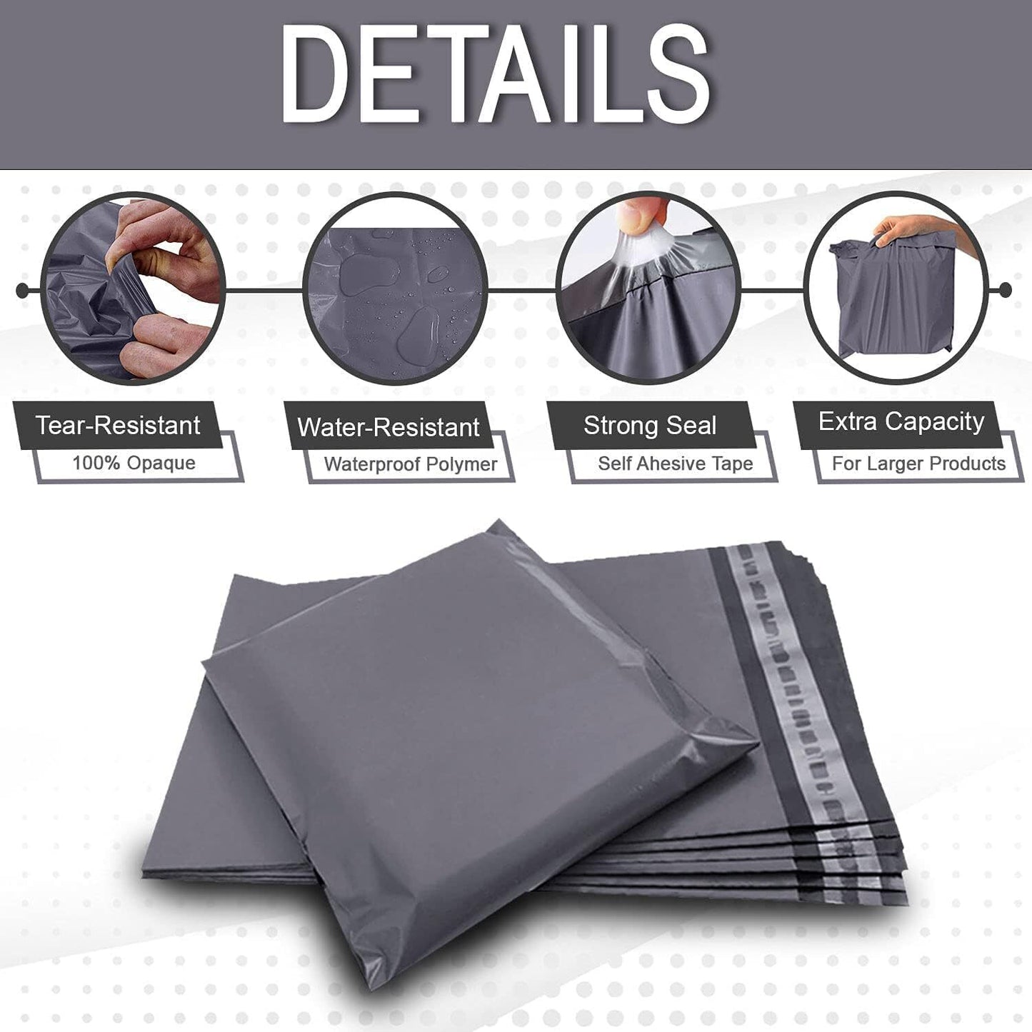 Strong Polythene Bags Grey Clear Stripe Poly Postal Cloth Packaging Bag 12 x 16