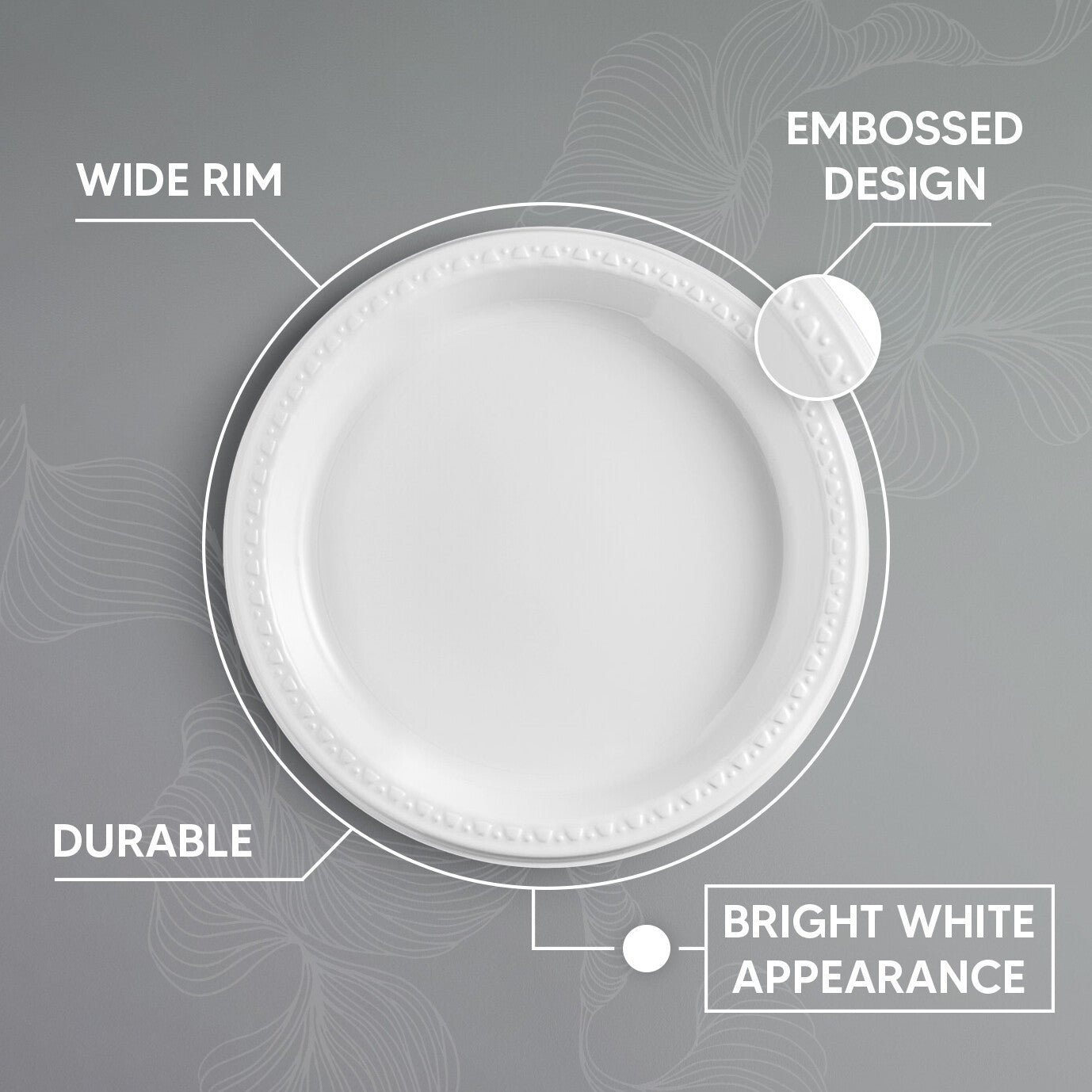 Reusable Plastic Plates 7" (18cm) White Dinner Break Fast Party Catering Plate