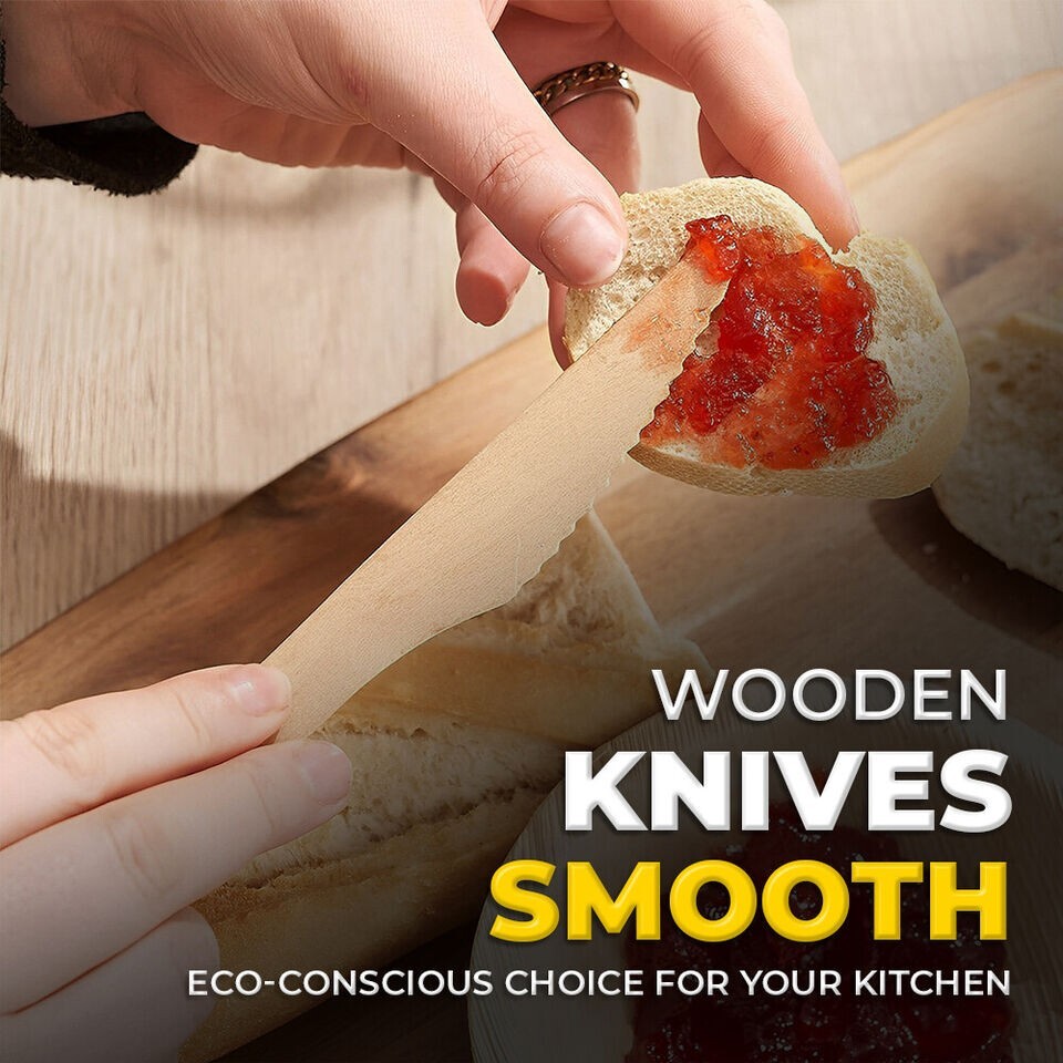100 x Disposable Knives Wooden Cutlery for Catering Weddings Birthday Parties