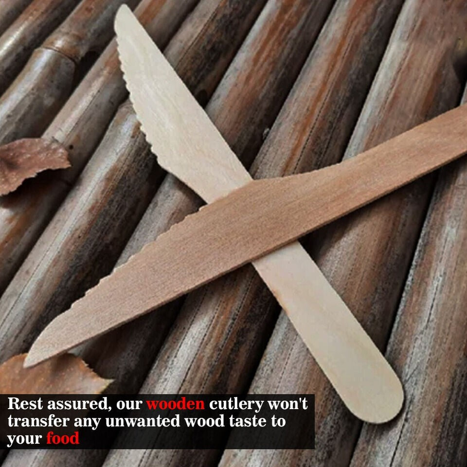 100 x Disposable Knives Wooden Cutlery for Catering Weddings Birthday Parties