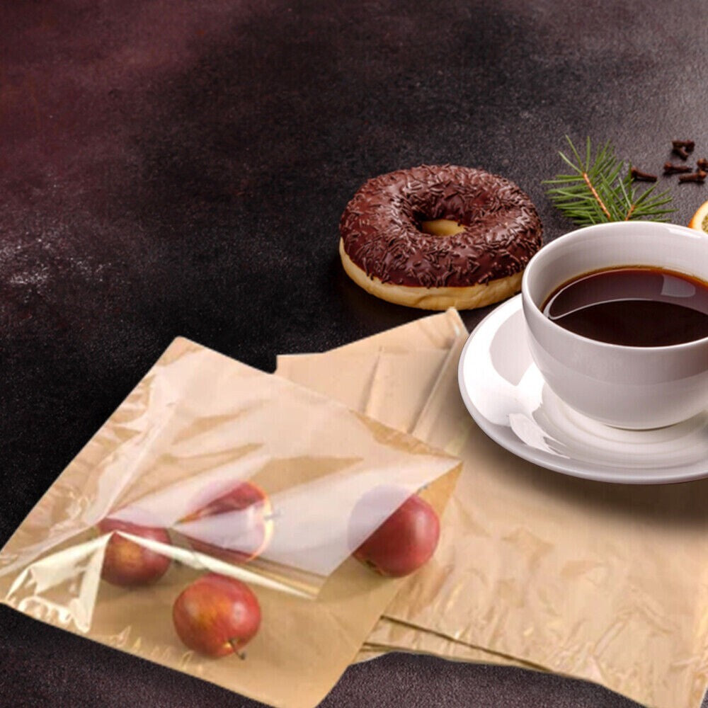 2000 x Film Fronted Clear Window Paper Bags 10" x 10" Brown Food Display Bags