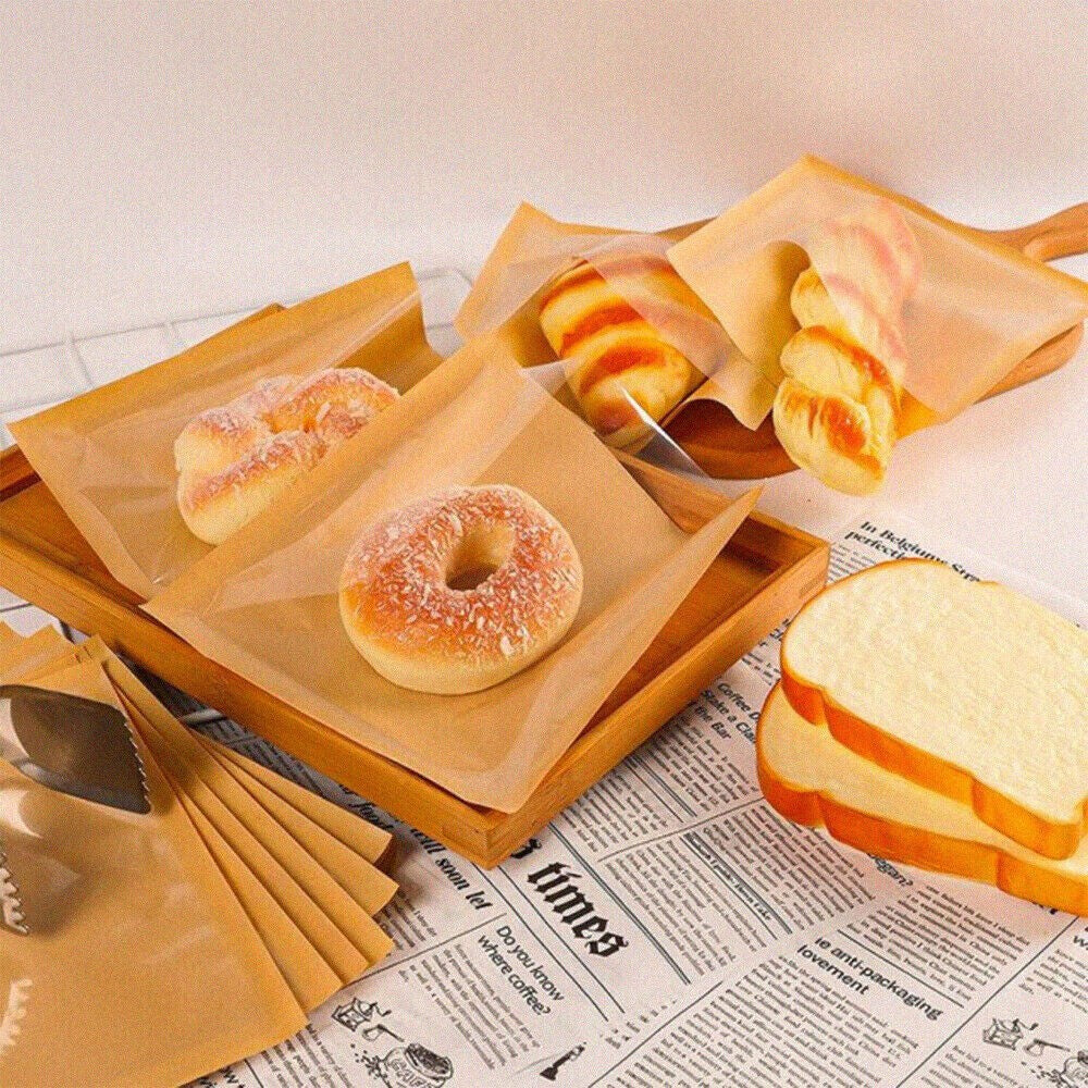 2000 x Film Fronted Clear Window Paper Bags 7" x 7" Brown Food Display Bags