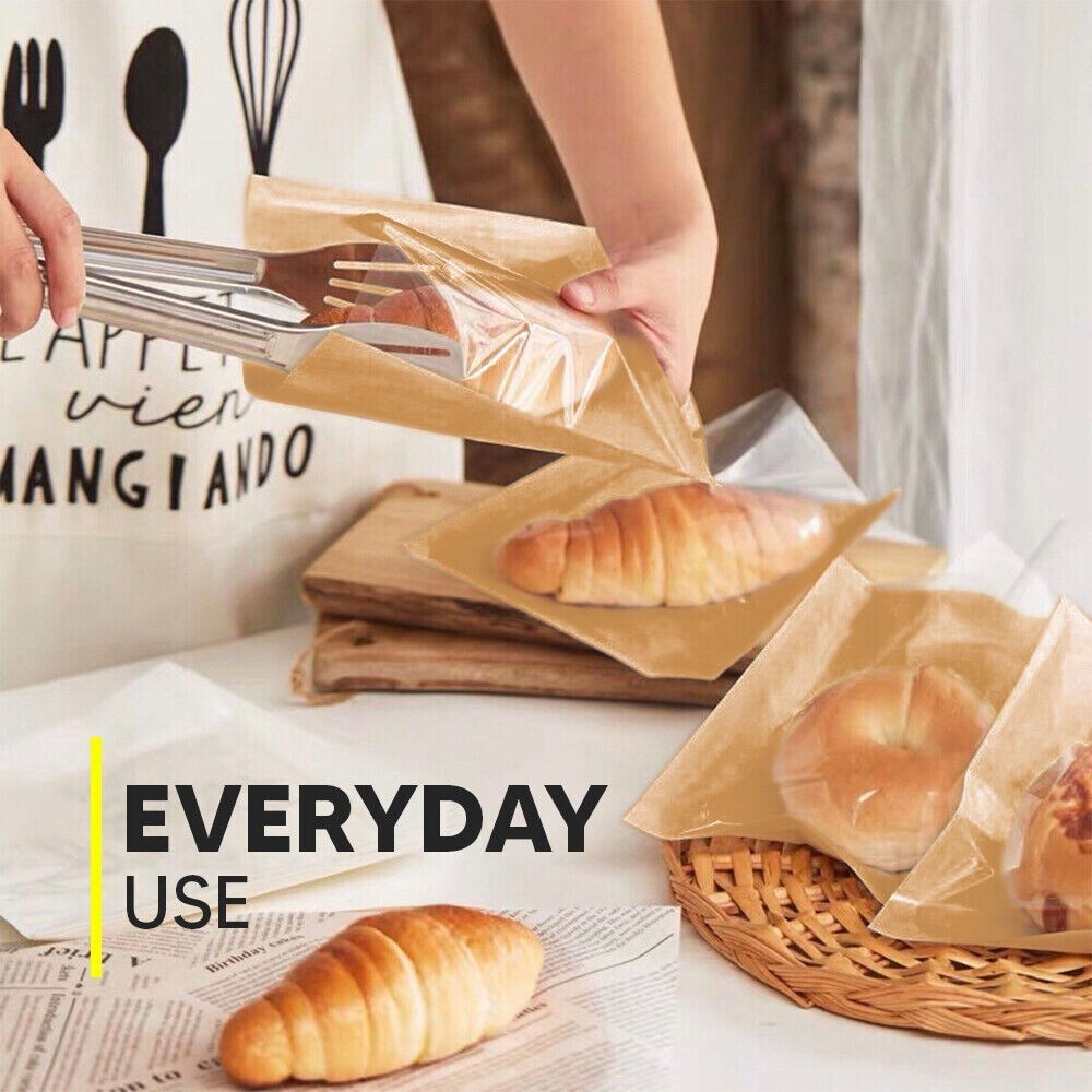 1000 x Film Fronted Clear Window Paper Bags 10" x 10" Brown Food Display Bags