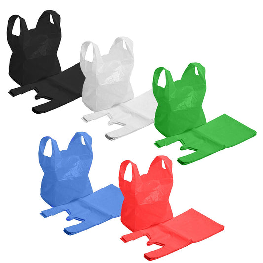 Colored Vest Carrier Bags 11" x 17" x 21" 18mu Reusable Plastic Carry Bags