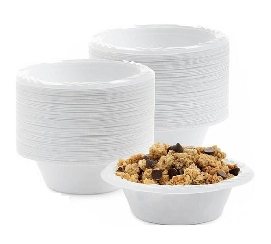 500 x Plastic Dessert Bowls 5oz (150ml) White Reusable Ice-cream Soup Bowls