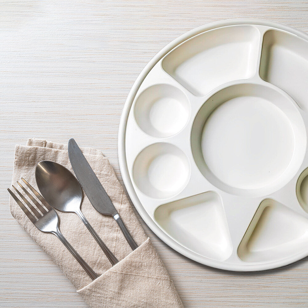 Bagasse Compartment Plate 12" (30cm) Sugarcane White 9 Section Dishes