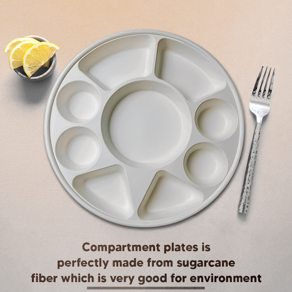 Bagasse Compartment Plate 12" (30cm) Sugarcane White 9 Section Dishes