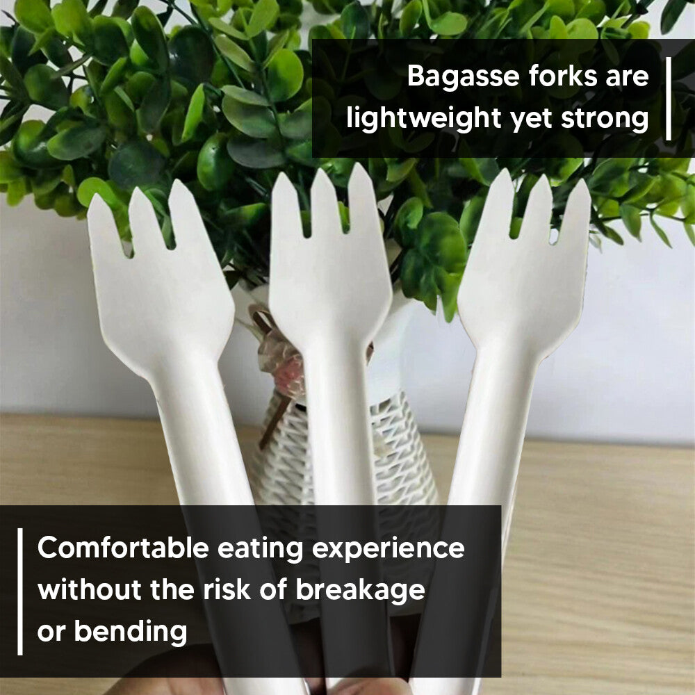 Biodegradable Bagasse Forks White Sugarcane Cutlery Set for Weddings Parties