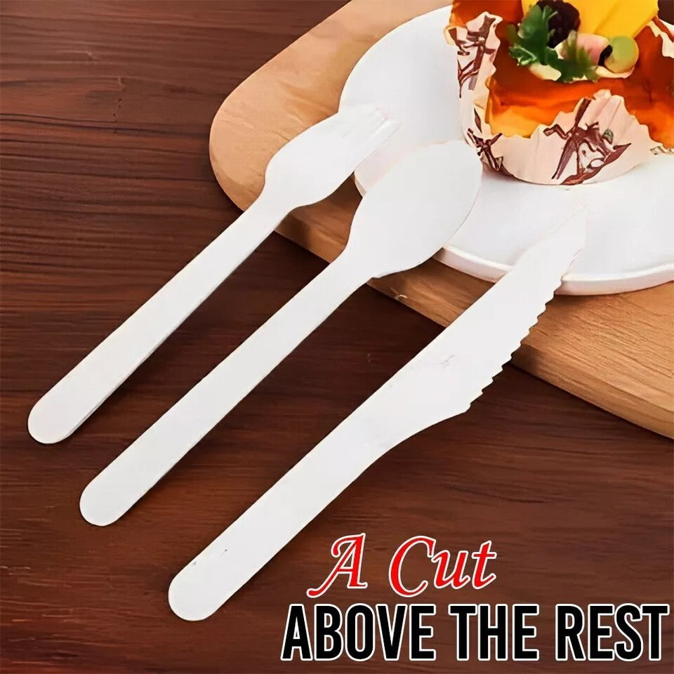 Bagasse Cutlery Set Mix Biodegradable 24pcs Spoons 24pcs Knives 24pcs Forks