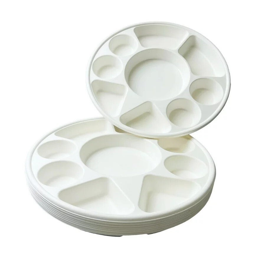 200 x Bagasse Compartment Plate 12" (30cm) Sugarcane White 9 Section Dishes