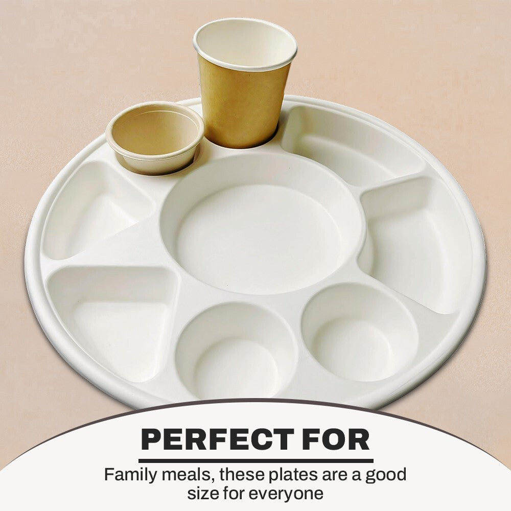 200 x Bagasse Compartment Plate 12" (30cm) Sugarcane White 9 Section Dishes