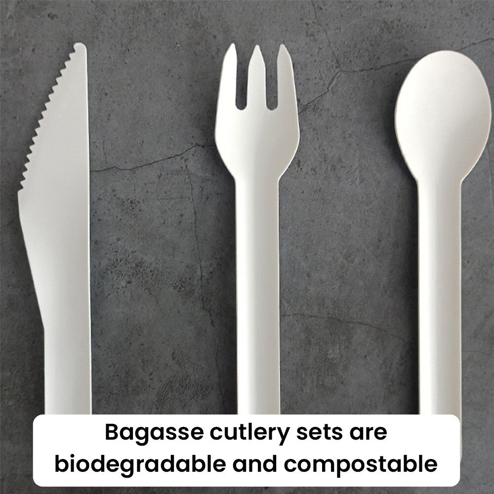 Bagasse Cutlery Set Mix Biodegradable 12pcs Spoons 12pcs Knives 12pcs Forks