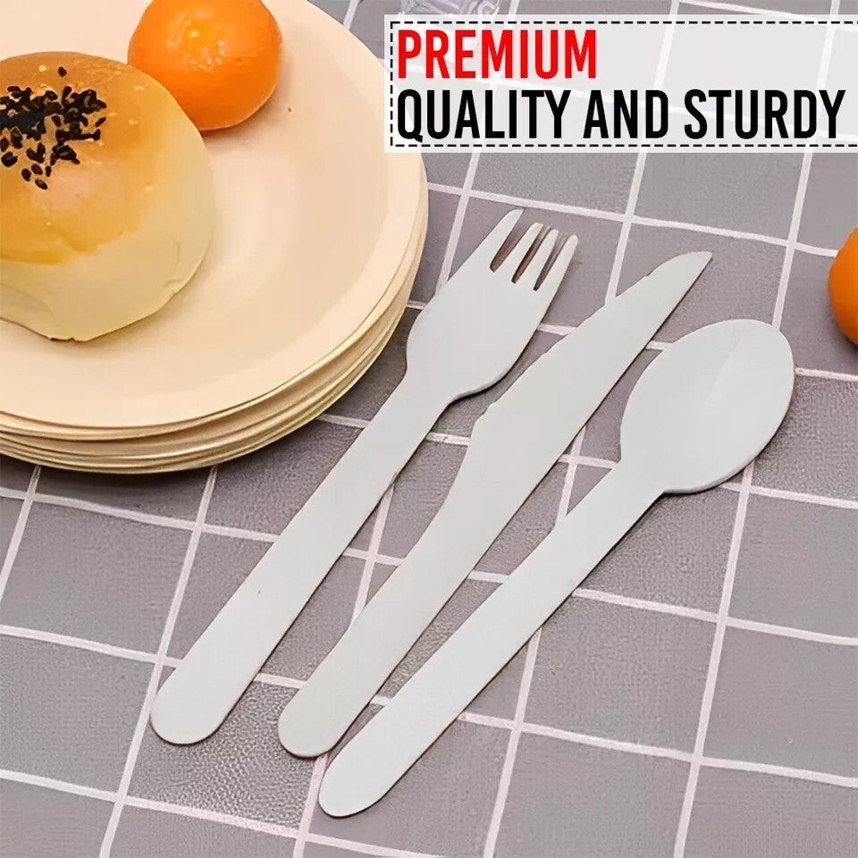 Bagasse Cutlery Set Mix Biodegradable 12pcs Spoons 12pcs Knives 12pcs Forks