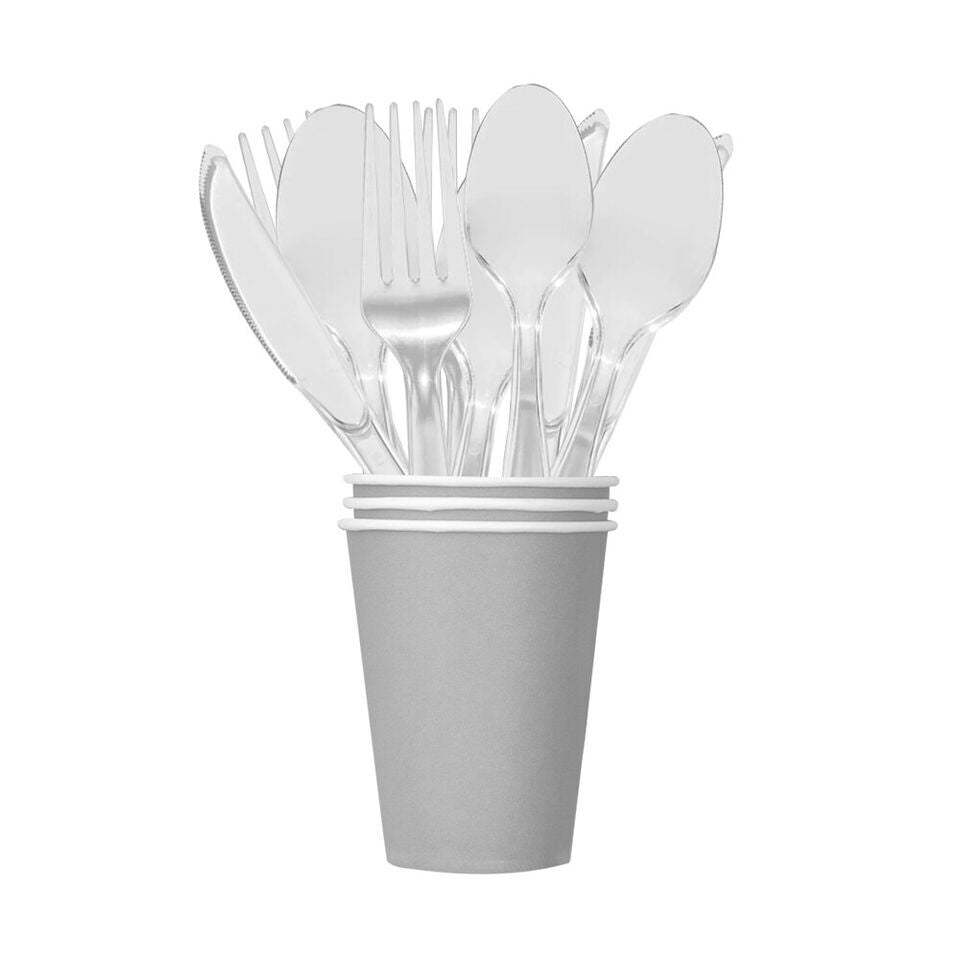 Tithe Heavy Duty Plastic Spoons Knives Forks Clear Reusable Mix Cutlery Set