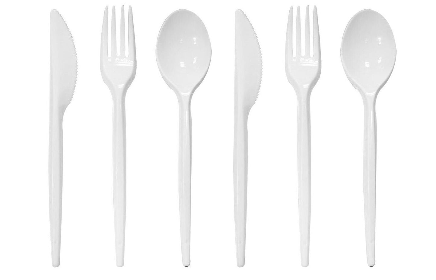 Tithe Heavy Duty Plastic Spoons Knives Forks White Reusable Mix Cutlery Set