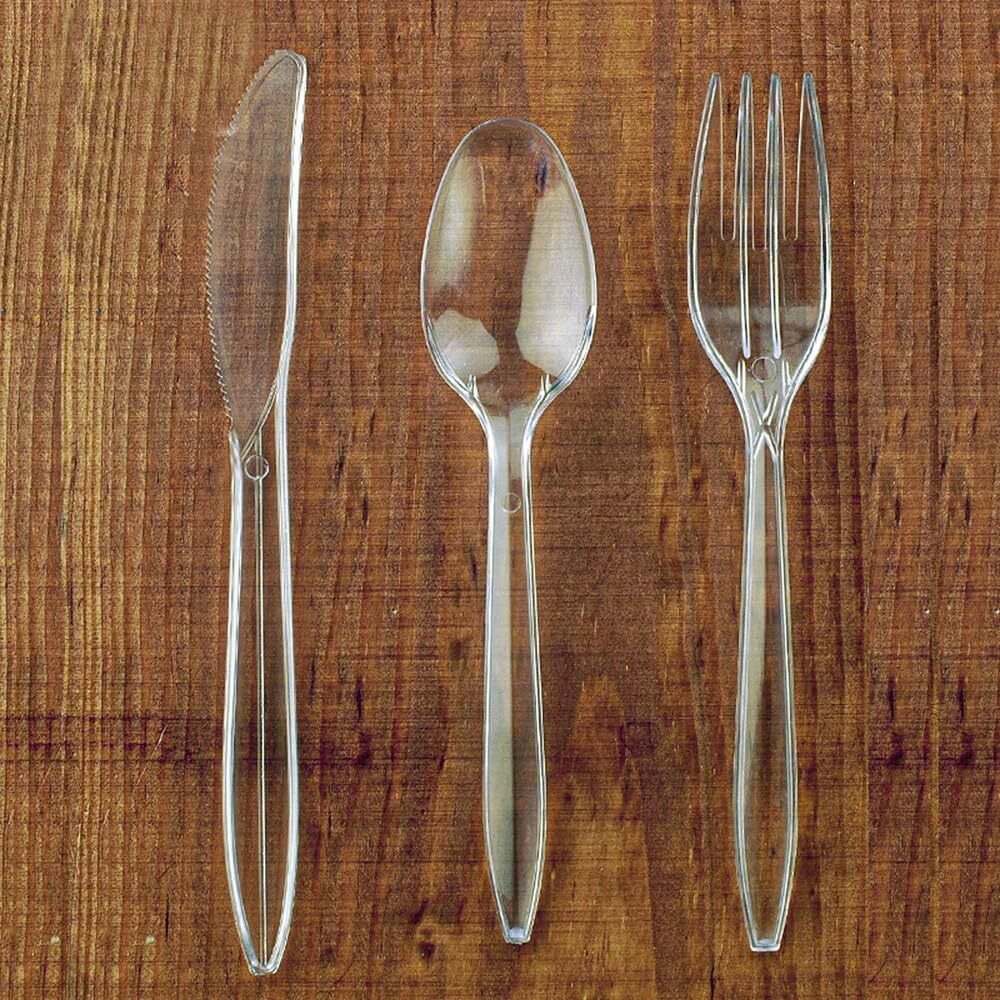Tithe Heavy Duty Plastic Spoons Knives Forks Clear Reusable Mix Cutlery Set