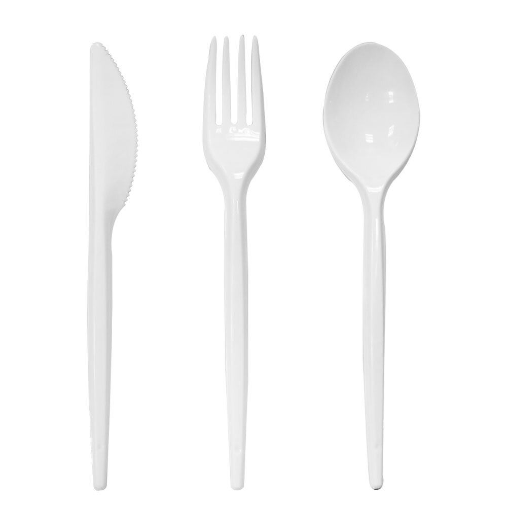 Tithe Heavy Duty Plastic Spoons Knives Forks White Reusable Mix Cutlery Set