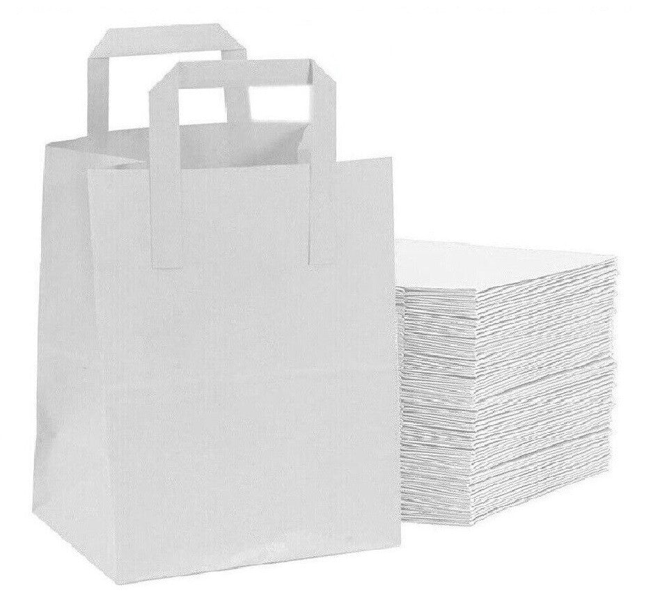25 x Flat Handle Paper Bags S-M-L Kraft Paper Carrier Bag for Shopping Takeaway