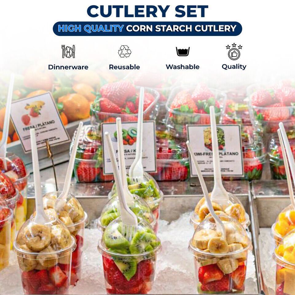 Tithe Heavy Duty Plastic Spoons Knives Forks White Reusable Mix Cutlery Set