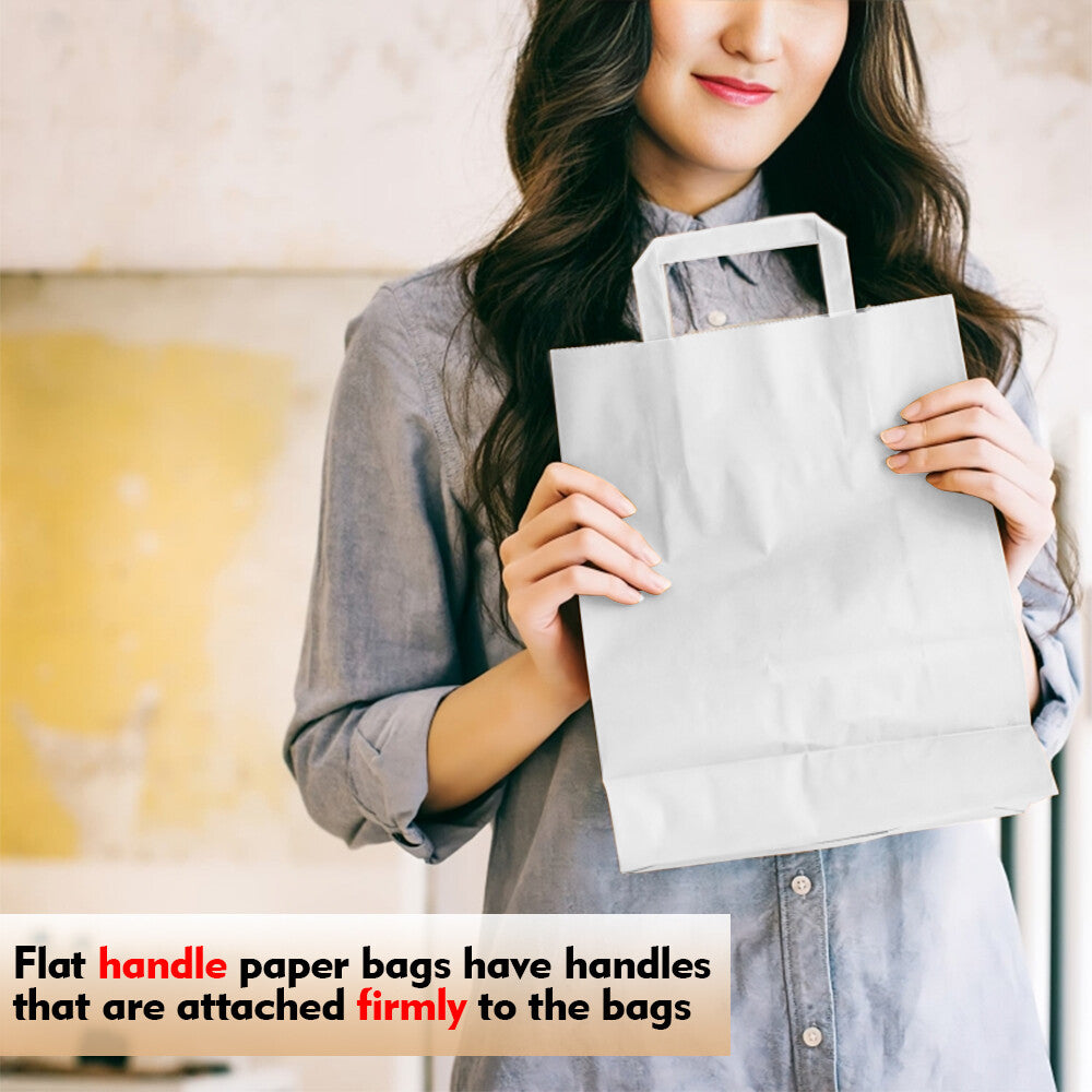 25 x Flat Handle Paper Bags S-M-L Kraft Paper Carrier Bag for Shopping Takeaway