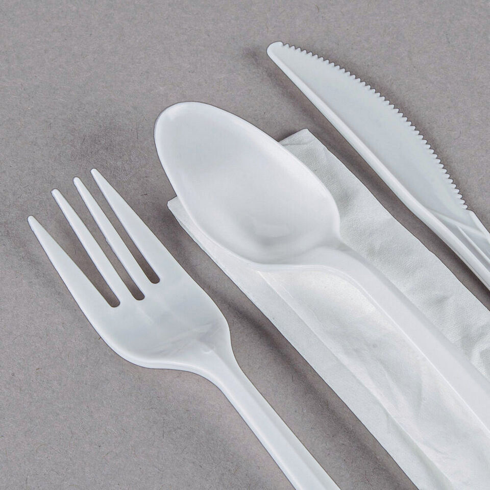 Tithe Heavy Duty Plastic Spoons Knives Forks White Reusable Mix Cutlery Set