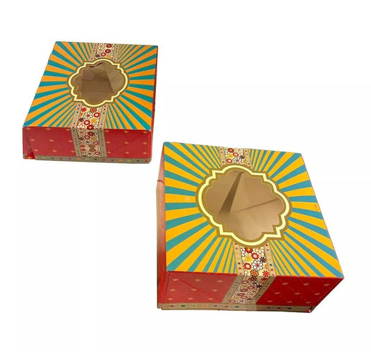 Window Cake Boxes Square Multicolored Fold Flat Cake Takeaway Box - All Sizes