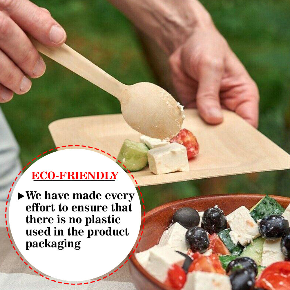 Wooden Spoons Forks Knives Disposable Cutlery Set for Travelling Camping Parties