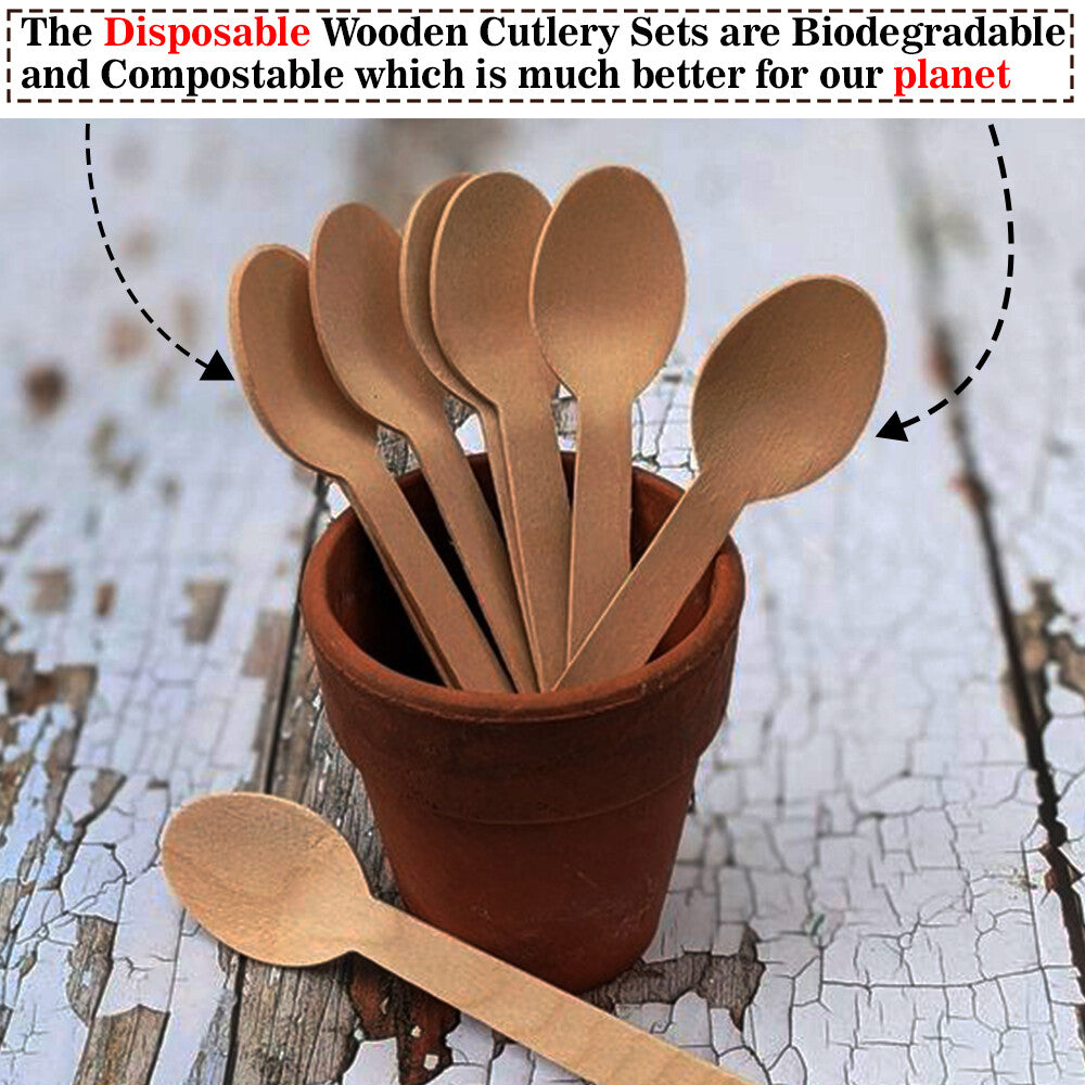 Wooden Spoons Forks Knives Disposable Cutlery Set for Travelling Camping Parties