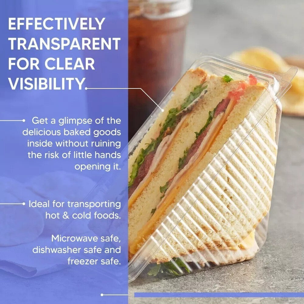 Hinged Lid Sandwich Wedges Clear Plastic Container Boxes 11cm x 11cm x 6cm