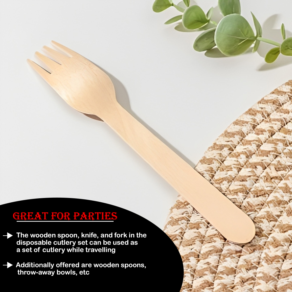 Wooden Spoons Forks Knives Disposable Cutlery Set for Travelling Camping Parties
