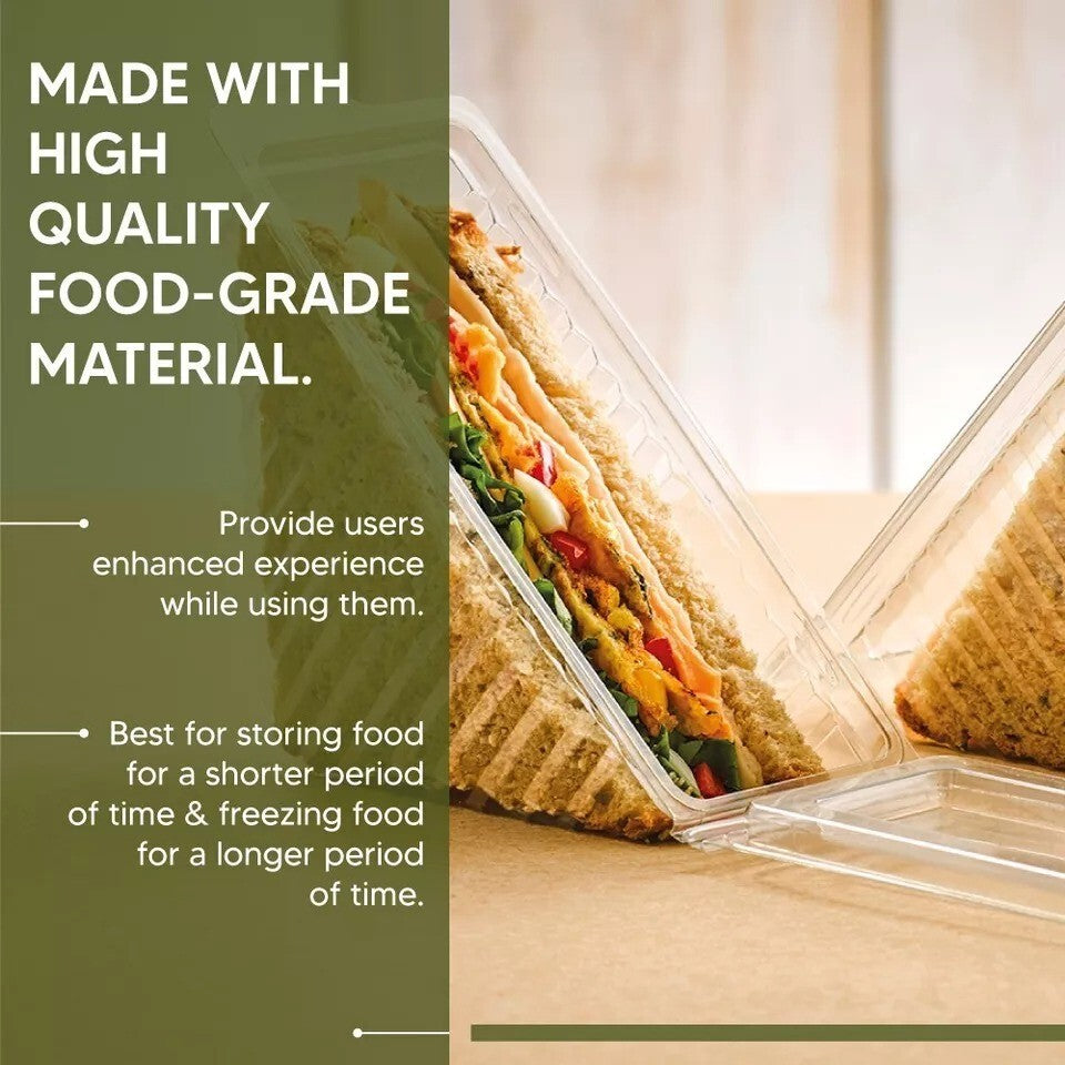Hinged Lid Sandwich Wedges Clear Plastic Container Boxes 11cm x 11cm x 6cm