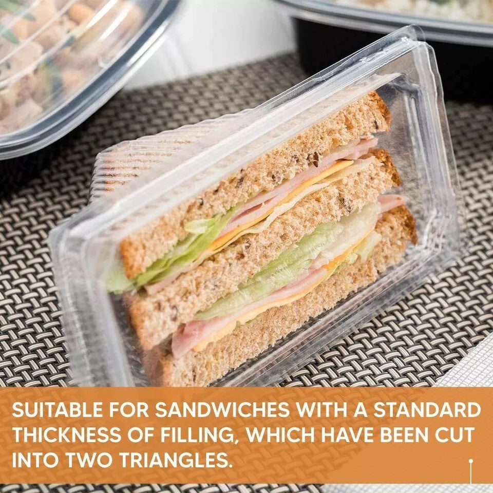 Hinged Lid Sandwich Wedges Clear Plastic Container Boxes 11cm x 11cm x 6cm