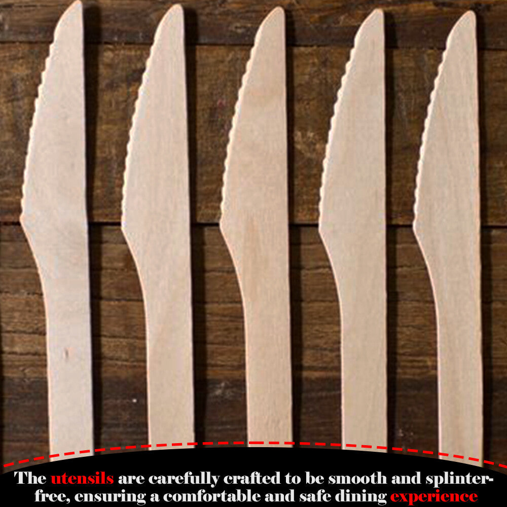 Wooden Spoons Forks Knives Disposable Cutlery Set for Travelling Camping Parties