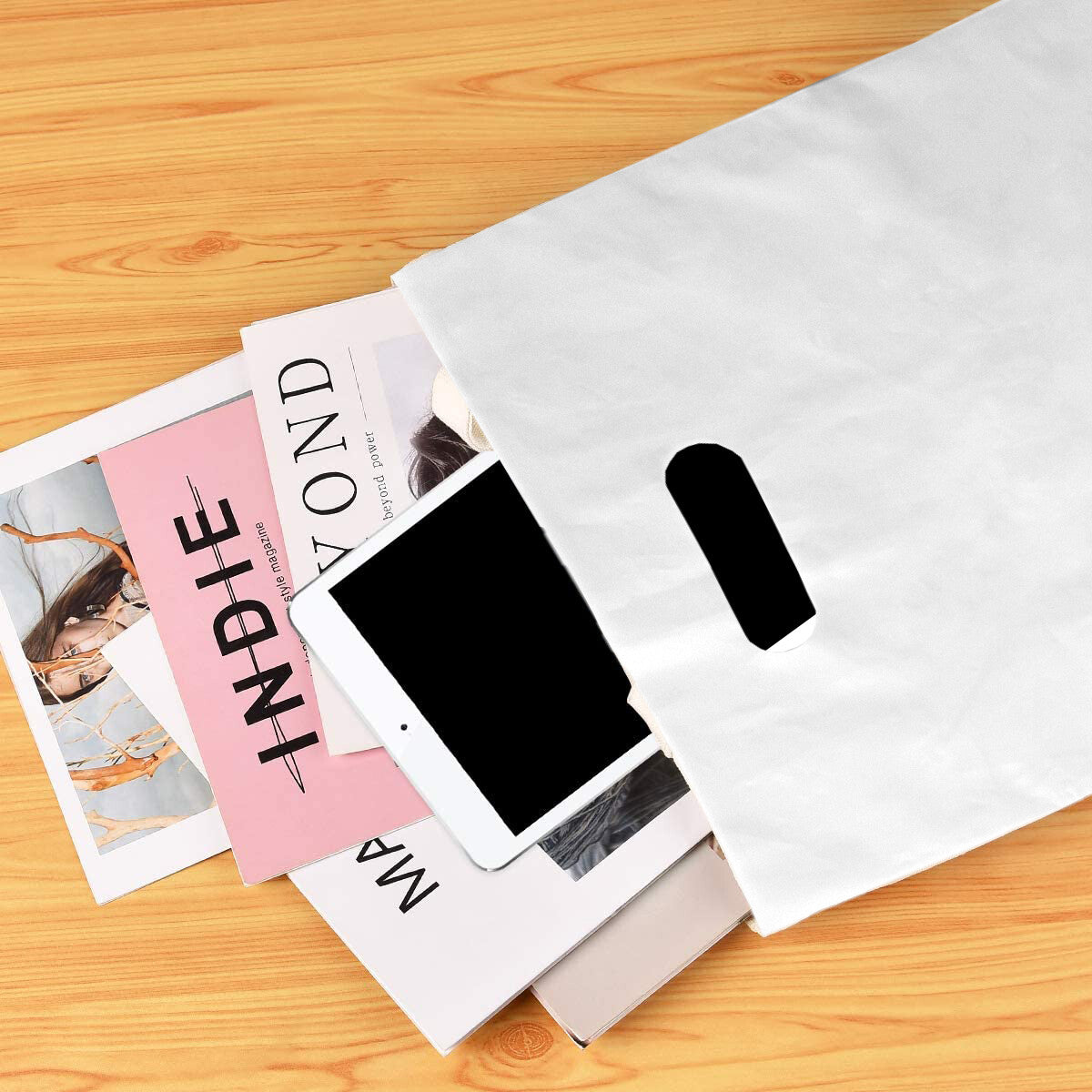 Patch Handle Carrier Bags 10" x 12" x 4" Plastic White Takeaway Cloths Carry Bag
