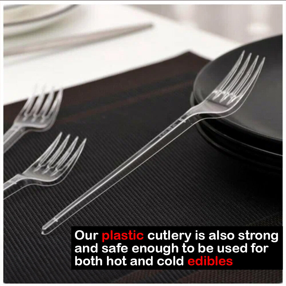 Heavy Duty Plastic Spoons Knives Forks Clear Reusable Mix Cutlery Set