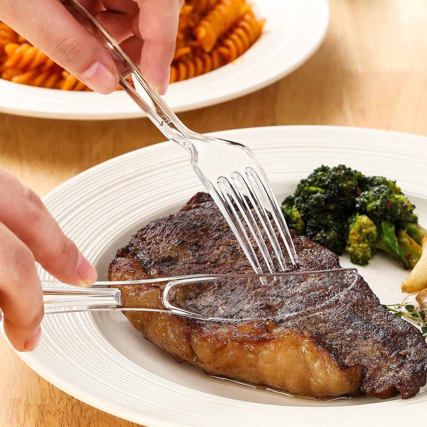 Heavy Duty Plastic Spoons Knives Forks Clear Reusable Mix Cutlery Set