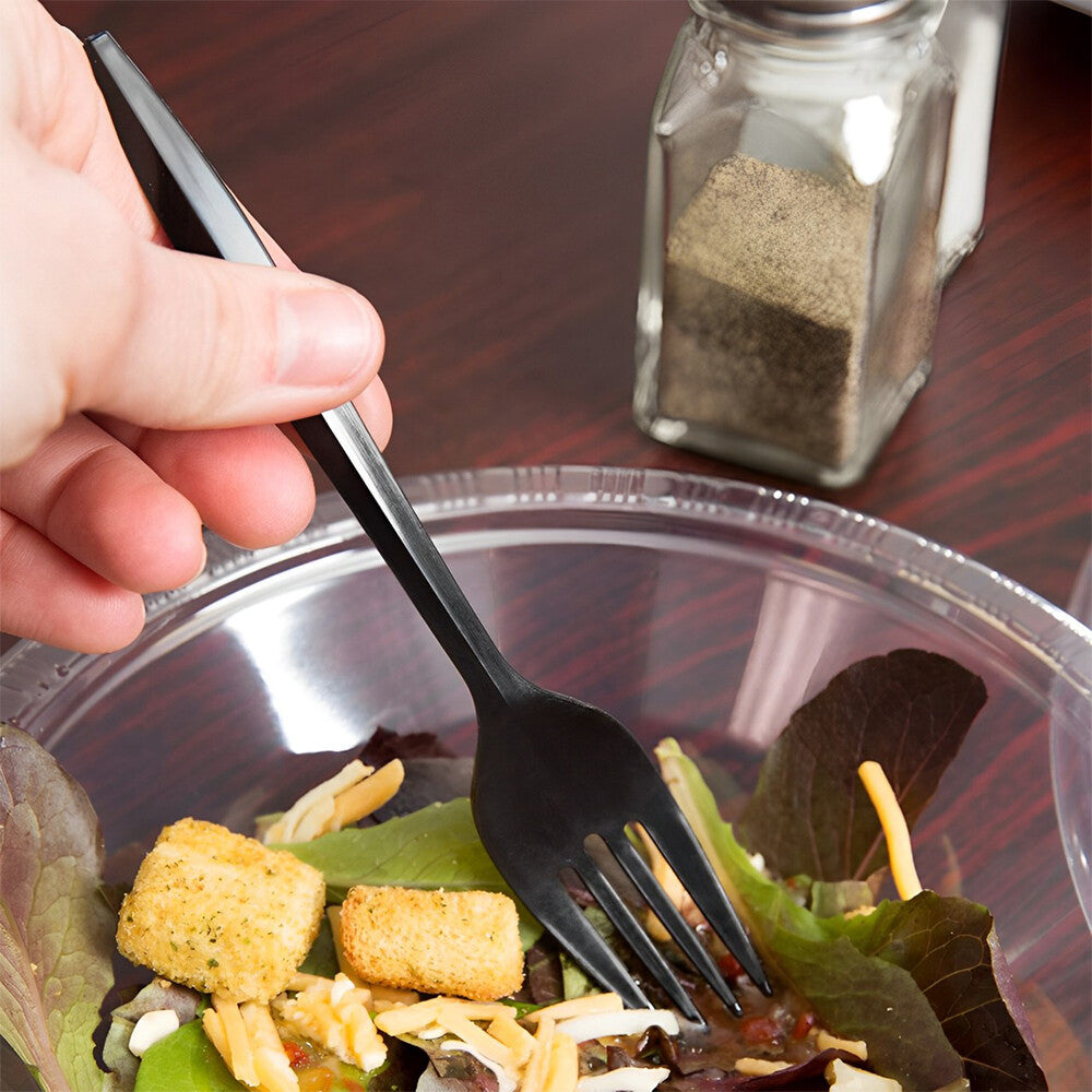 Heavy Duty Plastic Spoons Knives Forks Black Reusable Mix Cutlery Set