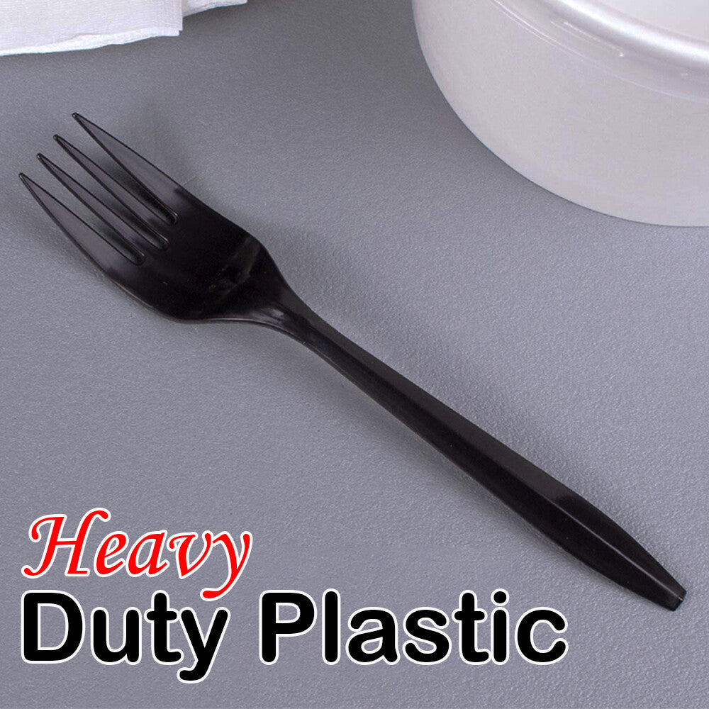 Heavy Duty Plastic Spoons Knives Forks Black Reusable Mix Cutlery Set