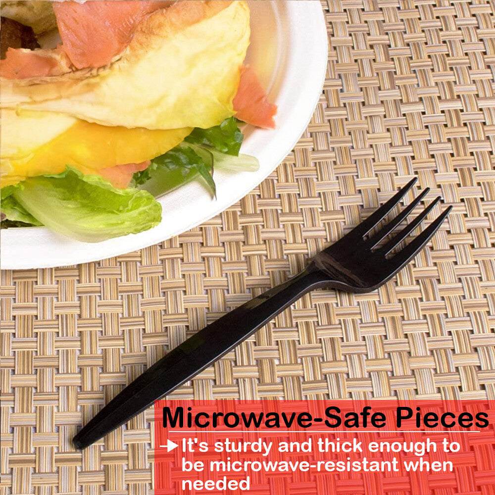 Heavy Duty Plastic Spoons Knives Forks Black Reusable Mix Cutlery Set