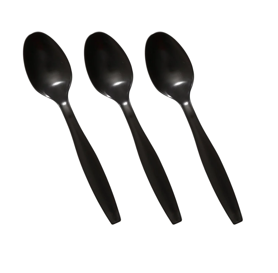 Heavy Duty Plastic Spoons Knives Forks Black Reusable Mix Cutlery Set