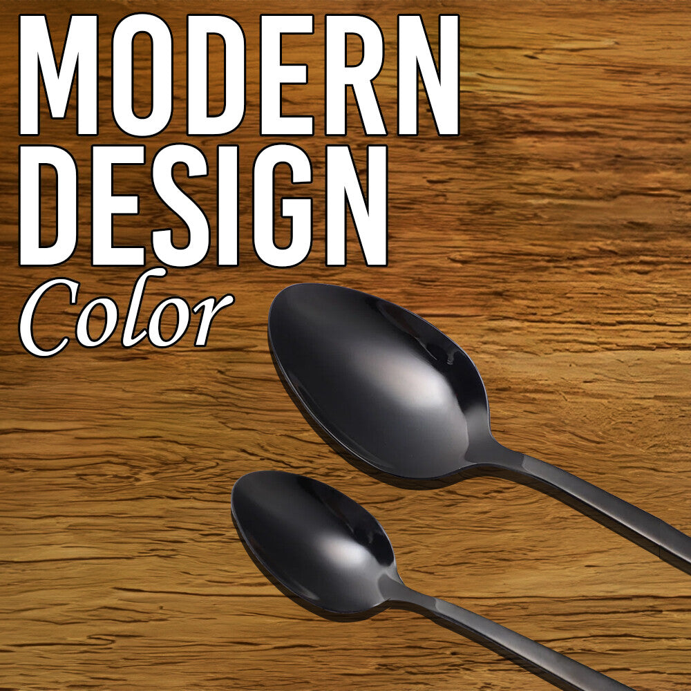 Heavy Duty Plastic Spoons Knives Forks Black Reusable Mix Cutlery Set