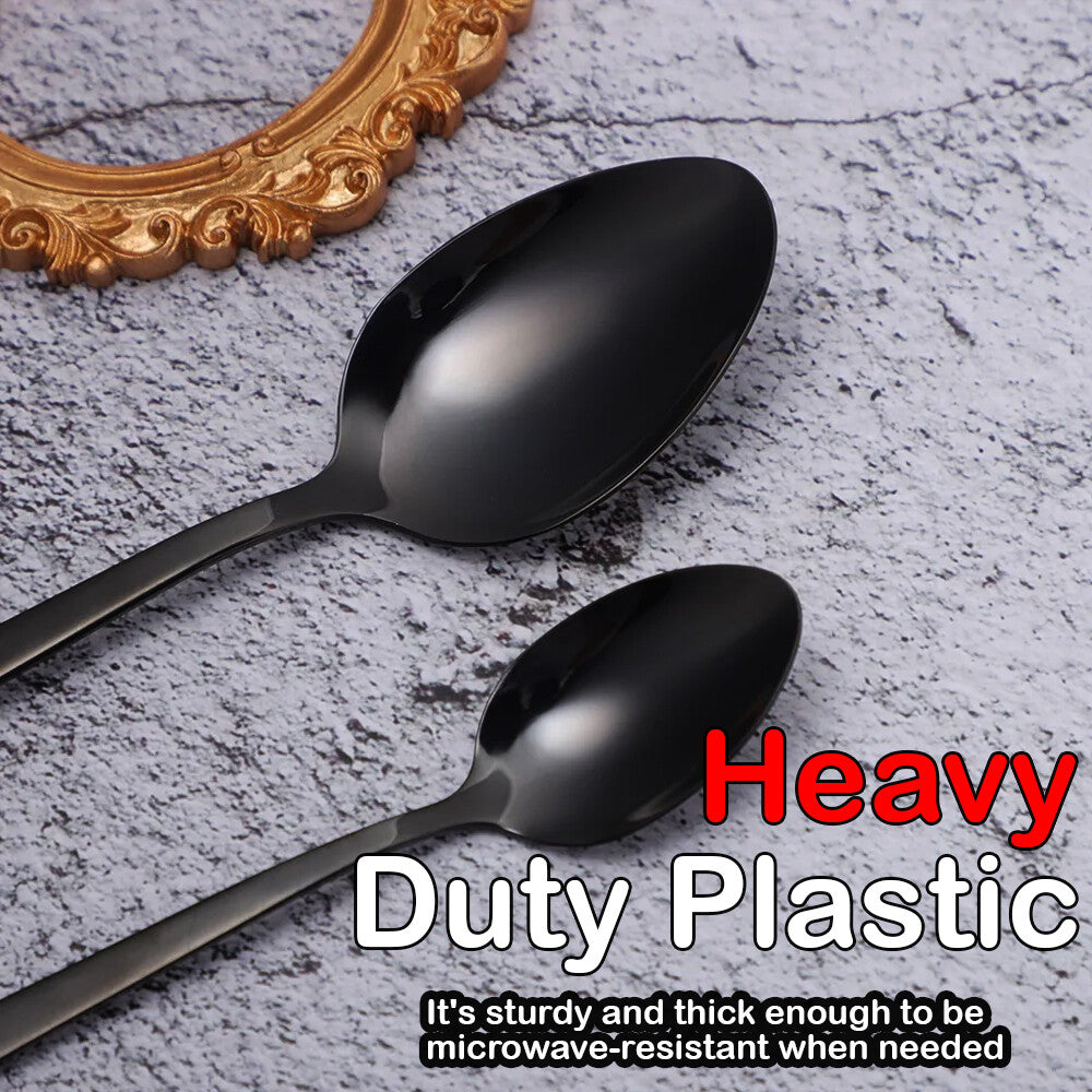 Heavy Duty Plastic Spoons Knives Forks Black Reusable Mix Cutlery Set