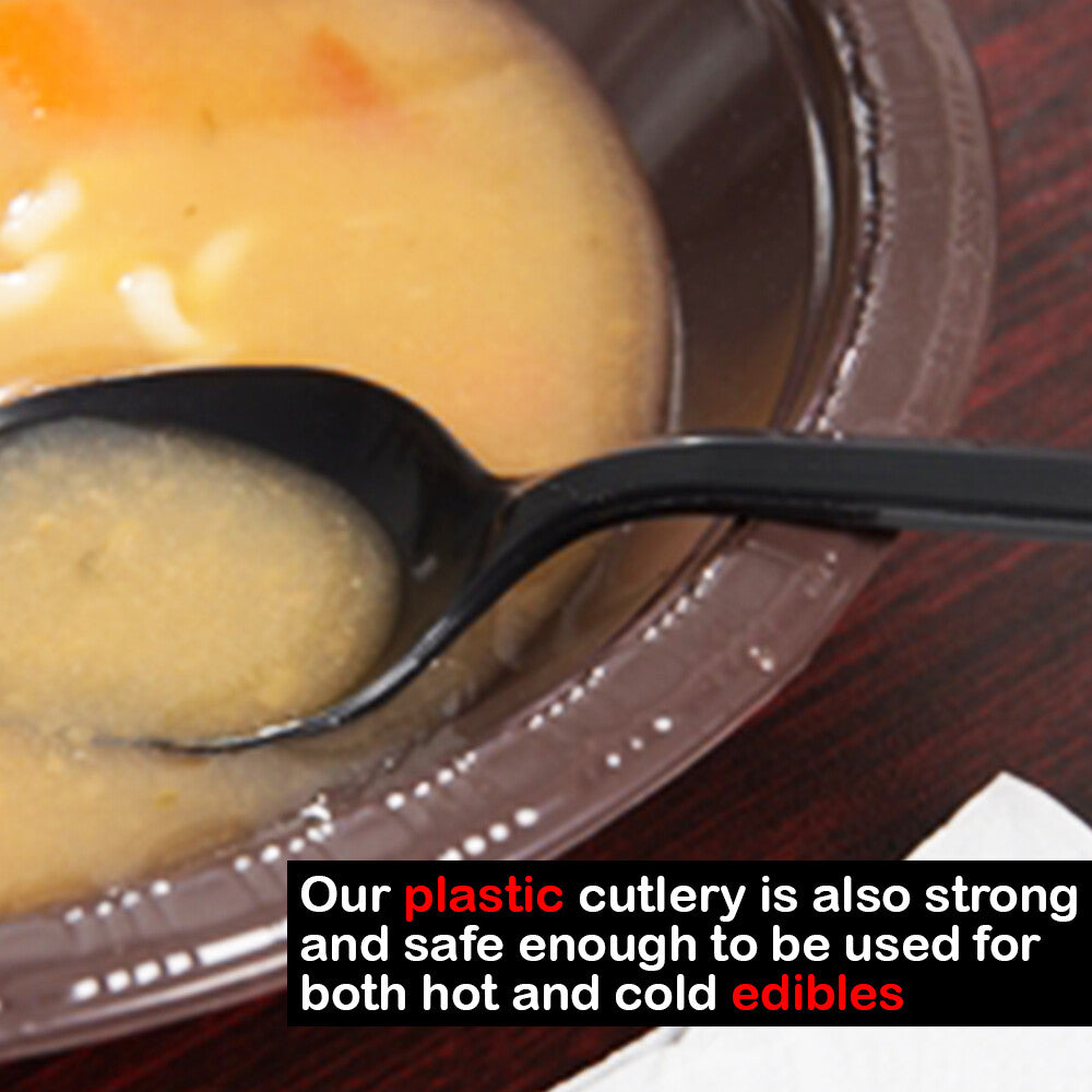 Heavy Duty Plastic Spoons Knives Forks Black Reusable Mix Cutlery Set