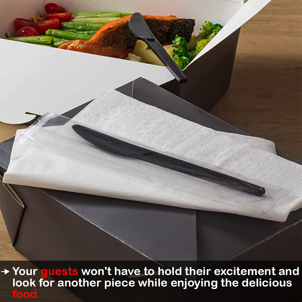 Heavy Duty Plastic Spoons Knives Forks Black Reusable Mix Cutlery Set